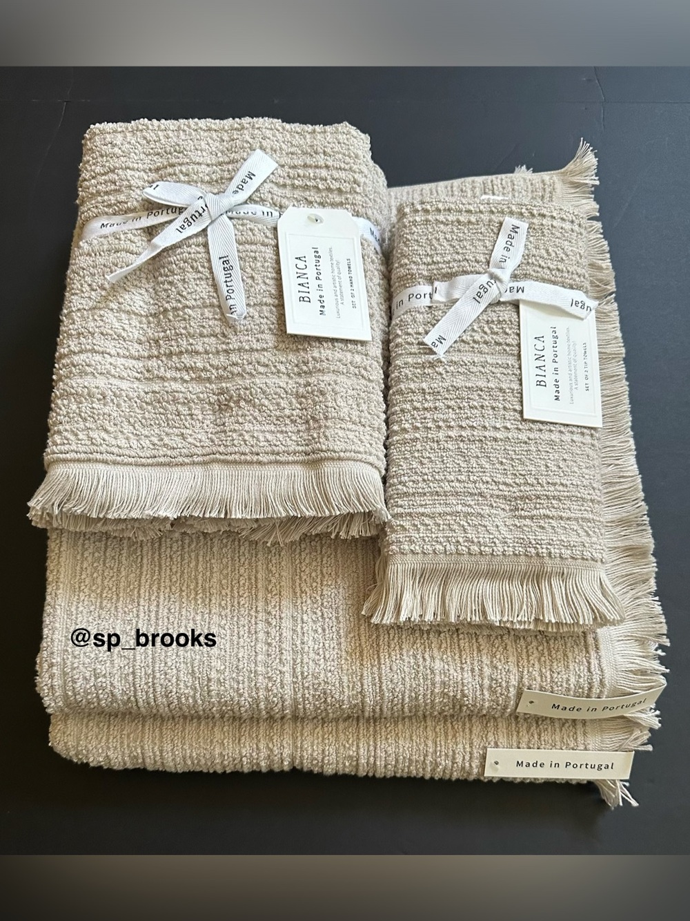 🎁6PC BIANCA Bath Towel Set - Taupe Cotton Boucle Textured Pattern